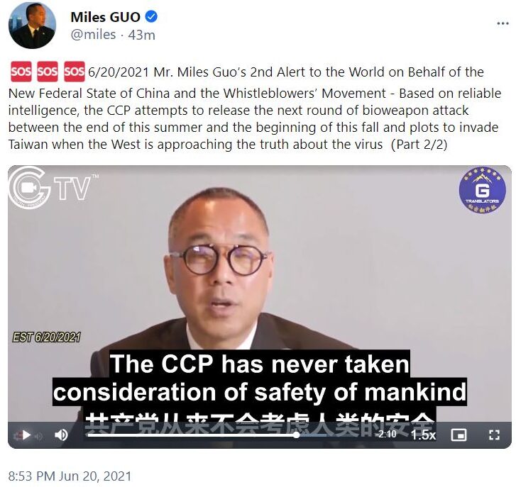 6/20/2021 Mr. Miles Guo’s 2nd Alert to the World on Behalf of the New Federal State of China and the Whistleblowers’ Movement - Based on reliable intelligence, the CCP attempts to release the next round of bioweapon attack